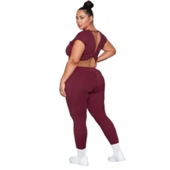 Women's Plus Size Short Sleeve Trousers Solid Color Cross Back Slim Sexy Two-Piece Set -Plus Size Dresses Shop 36965e806fa1dcab
