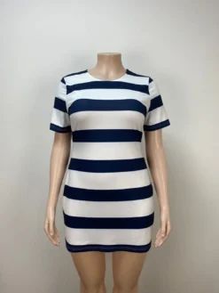 Plus Size Women Casual Striped Bodycon Dress