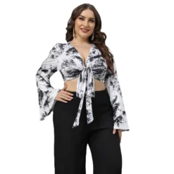 Plus Size Women Tie Dye Print Lace-Up Deep V Bell Bottom Sleeve Long Sleeve Crop Top -Plus Size Dresses Shop 370e55c24d65ef5a