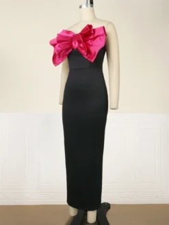 Contrast Bow Dress Sexy Strapless Sleeveless Formal Party Evening Dress -Plus Size Dresses Shop 37e10569eba1c41c