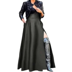 Plus Size Women Pu-Leather Zipper Slit Skirt -Plus Size Dresses Shop 37ecba25b6699cfc