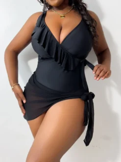 Women's Plus Size Ruffled One Piece Swimsuit Mesh Skirt Set -Plus Size Dresses Shop 38e6632551b01a76