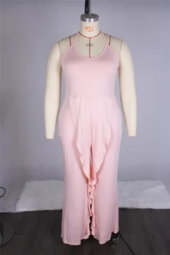 Plus Size Women's Solid Color Sexy Sling Ruffle Drape Jumpsuit