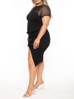 Plus Size Women's Spring Summer Chic Elegant Ruffled Mesh Patchwork Dress For Women -Plus Size Dresses Shop 39362e5227a1f173