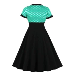 Plus Size Polka Dot Square Neck Vintage Slim Waist Short Sleeve High Waist Swing Dress -Plus Size Dresses Shop 394bdb490abf1e23