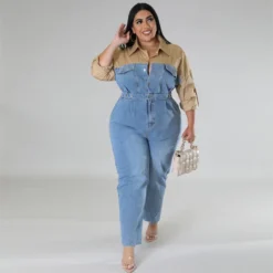 Plus Size Women's Denim Contrast Jumpsuit -Plus Size Dresses Shop 398807dc9eae6f9d