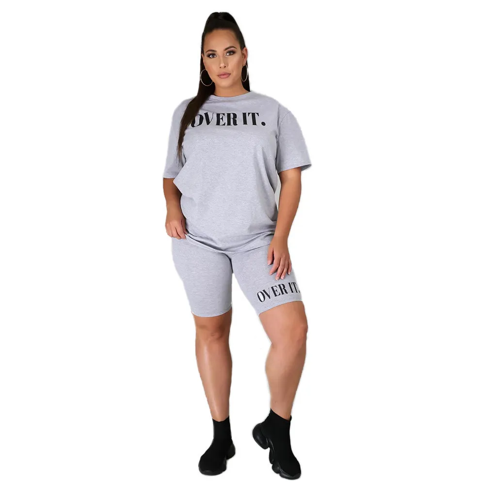 Women's Fashion Letter Ruber Print Solid Round Neck Short Sleeve Shorts Casual Women's Tracksuit 12 Women's Fashion Letter Ruber Print Solid Round Neck Short Sleeve Shorts Casual Women's Tracksuit - Image 10