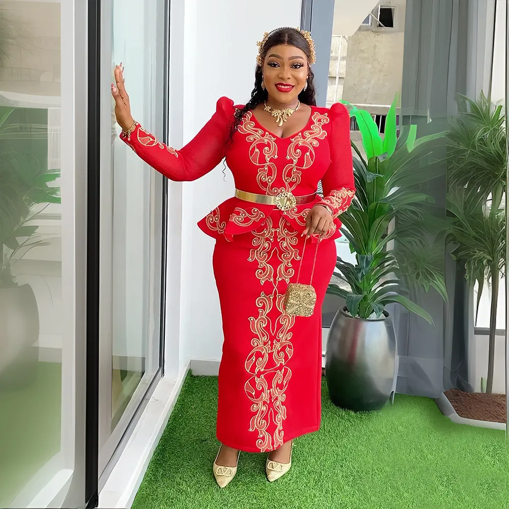 African Women's Plus Size Beaded V-Neck Dress 5 African Women's Plus Size Beaded V-Neck Dress - Image 3