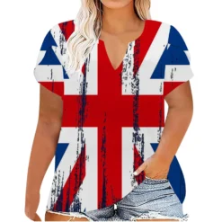 Plus Size Women Printed Summer Short Sleeve V-Neck T-Shirt