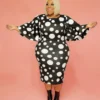 Spring Summer Wide Sleeve Polka Dot Print Plus Size Bodycon Dress Women Clothes