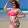 Plus Size Women Bikini Tropical Print Pleated Swimwear Two Pieces