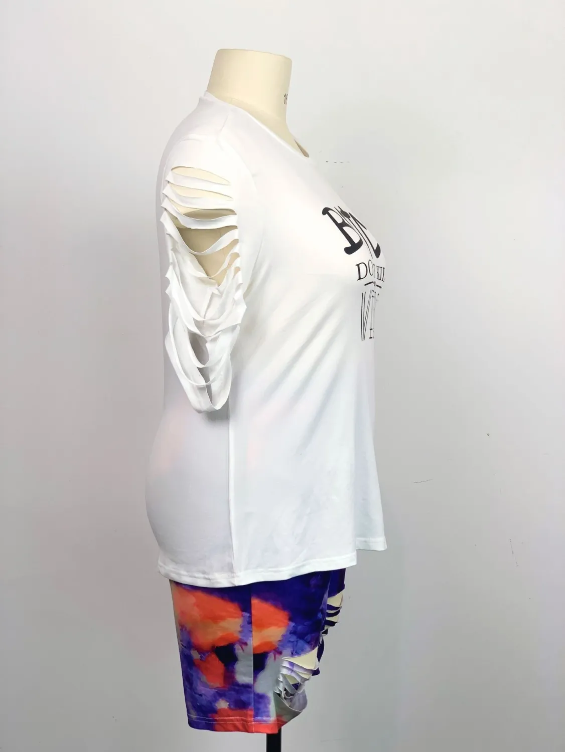 Plus Size Women Letter Print Short Sleeve Cutout Top And Short Two-Piece Set 12 Plus Size Women Letter Print Short Sleeve Cutout Top And Short Two-Piece Set - Image 10