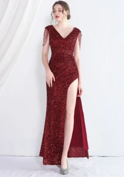 Sexy Slit V-neck Long Sequins Plus Size Beauty Formal Party Evening Dress -Plus Size Dresses Shop 3a93ffc826677f3f