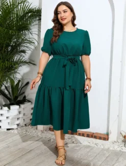 Summer Solid Color Short Sleeve Casual Women's Plus Size Dress -Plus Size Dresses Shop 3ac15f0c6e8884cf