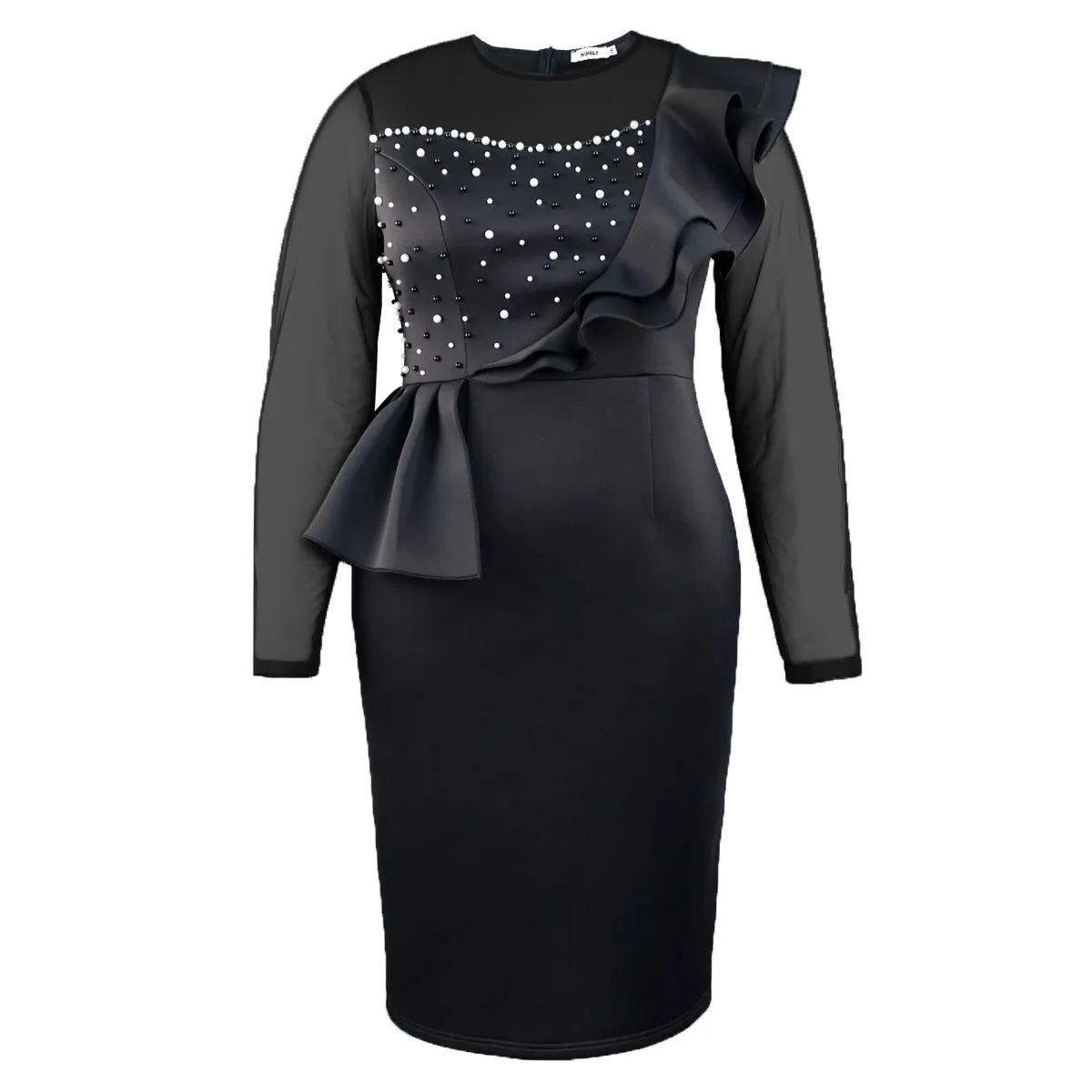 Women See-Through Mesh Beading Ruffle Edge Dress 21 Women See-Through Mesh Beading Ruffle Edge Dress - Image 19