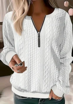 Plus Size Autumn Solid Color Long Sleeve Zipper V-Neck Loose Top Women's Clothing -Plus Size Dresses Shop 3b94e60611130cb8