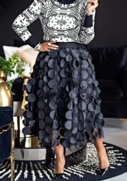 Women's Polka Dot Black Mesh Skirt Long A-line Skirt -Plus Size Dresses Shop 3bfe23e1f99bb0a6