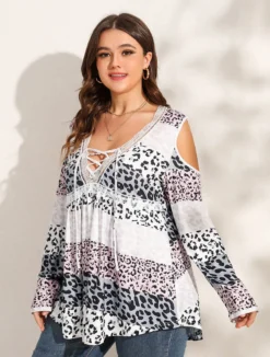 Summer Plus Size Women's V-Neck Leopard Top -Plus Size Dresses Shop 3c6cadf42d5cb006