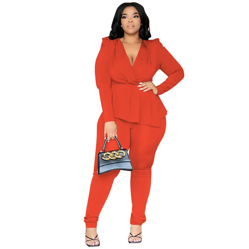 Africa Plus Size Women's Deep V Neck Long Sleeve Pencil Pant Set 14 Africa Plus Size Women's Deep V Neck Long Sleeve Pencil Pant Set - Image 12