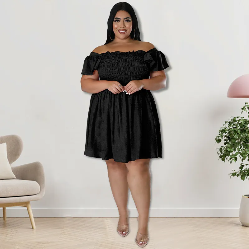 Plus Size Summer Women's Off Shoulder Short Sleeve Casual Swing Dress 17 Plus Size Summer Women's Off Shoulder Short Sleeve Casual Swing Dress - Image 15