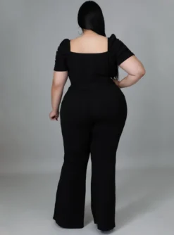 Women Summer Black Formal Sweetheart Neck Short Sleeves Solid Belted Full Length Regular Plus Size Jumpsuit -Plus Size Dresses Shop 3d7161686493c47a