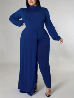 Women's Solid Color Long Sleeve Plus Size Jumpsuit -Plus Size Dresses Shop 3db1a892a5660656