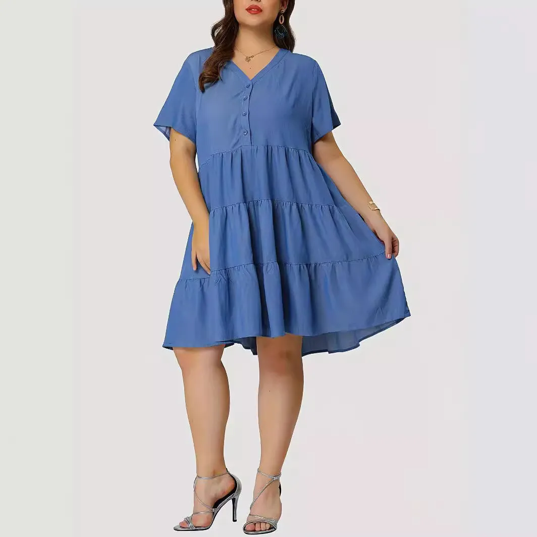 Plus Size Women Short Sleeve Multi-Layer Dress 8 Plus Size Women Short Sleeve Multi-Layer Dress - Image 6