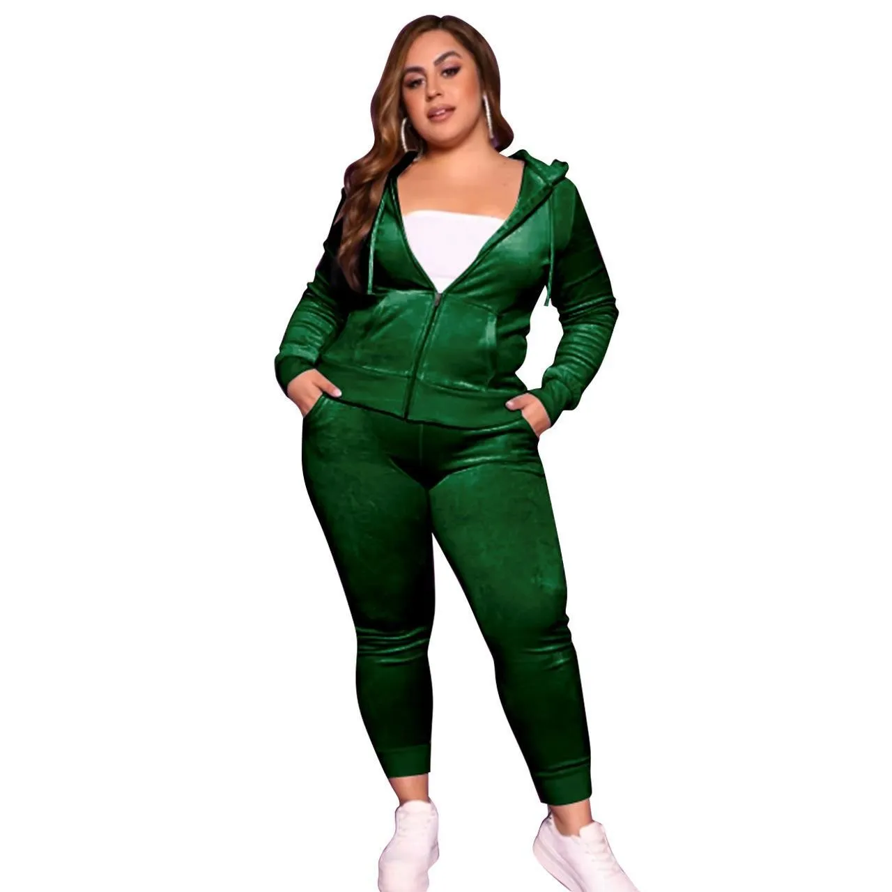 Plus Size Women Fall/Winter Solid Velvet Casual Top And Pant Two-piece Set 10 Plus Size Women Fall/Winter Solid Velvet Casual Top And Pant Two-piece Set - Image 8