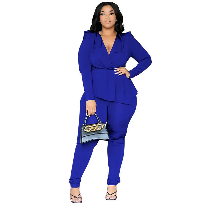Africa Plus Size Women's Deep V Neck Long Sleeve Pencil Pant Set 20 Africa Plus Size Women's Deep V Neck Long Sleeve Pencil Pant Set - Image 18