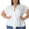 Plus Size Women Solid Belt Short Sleeve Shirt -Plus Size Dresses Shop 3fac96a8198fe42b