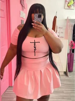 Fashion Casual Sport Print Short Sleeve Two-Piece Plus Size Women'S Skirt Set -Plus Size Dresses Shop 3fb678bf72b38a7b
