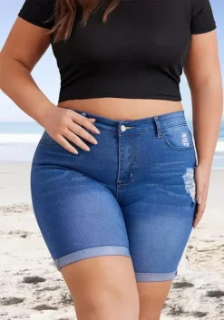 Summer Ripped Denim Shorts Stretch Plus Size Knee-Length Shorts -Plus Size Dresses Shop 4034a08ded636e74