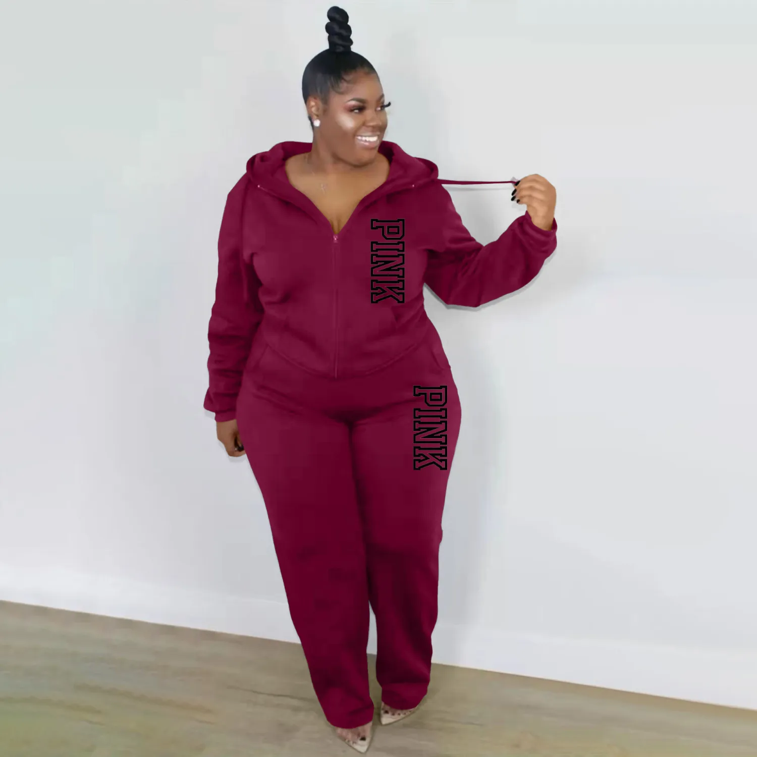 Plus Size Women Casual Solid Hoodies And Pant Two-piece Set 8 Plus Size Women Casual Solid Hoodies And Pant Two-piece Set - Image 6