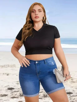 Summer Ripped Denim Shorts Stretch Plus Size Knee-Length Shorts -Plus Size Dresses Shop 408b08e446e4b455