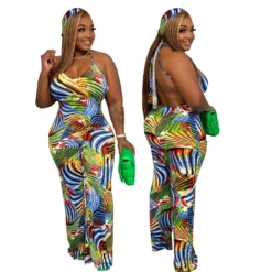 Plus Size Women Summer Sleeveless Camisole Print Backless Jumpsuit -Plus Size Dresses Shop 410a6b058e5a1213