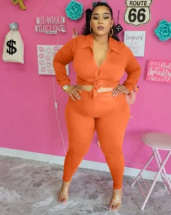 Plus Size Women's Solid Shirt Pant Set -Plus Size Dresses Shop 412618b306725a17