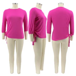 Summer Solid Color Round Neck Ladies T-Shirt Plus Size Irregular Long Sleeve Top -Plus Size Dresses Shop 4134f0d04093b7e6