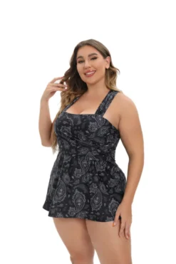 Plus Size Women Black And White Print Dress Swimwear Two Pieces