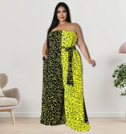 Plus Size Women Off-Shoulder Contrasting Strapless Jumpsuit -Plus Size Dresses Shop 430f8dbb6ac08fe6