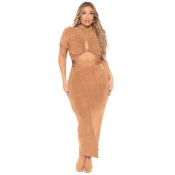 Summer Solid Sexy Drawstring Cutout Round Neck Short Sleeve Fashion Casual Slit Skirt Set Plus Size Women Clothes -Plus Size Dresses Shop 43166d659b70d23b