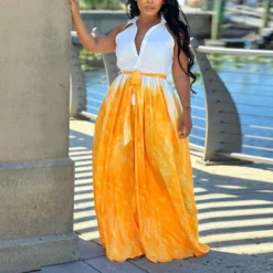 Women Sexy Print Shirt Collar Wide Leg Lace-Up Jumpsuit -Plus Size Dresses Shop 4372676054d57f01