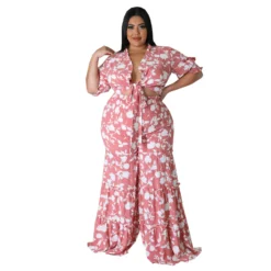 Women's Lace-Up Printed Two-Piece Suit Wide Leg Pants Plus Size 23 Women's Lace-Up Printed Two-Piece Suit Wide Leg Pants Plus Size -Plus Size Dresses Shop 4390e532db2fe7b9