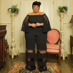 Women'S Off Shoulder Mesh Patchwork Sexy Casual Chic Plus Size Jumpsuit -Plus Size Dresses Shop 43a7565ca2475474