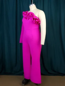 Ruffle One Shoulder Slash Shoulder Ruffle Formal Jumpsuit Career High Waist Casual Tight Fitting Jumpsuit