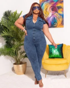 Fall Plus Size Front Zipped Denim Bodycon Jumpsuit -Plus Size Dresses Shop 43a9bd709efce12c