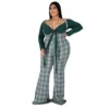 Plus Size Women Long Sleeve Top And Plaid Suspenders Set -Plus Size Dresses Shop 43e9589f370ed6d0