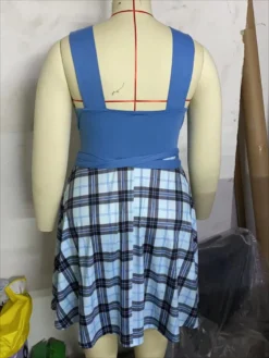 Plus Size Women Deep V Plaid Patchwork Loose Dress -Plus Size Dresses Shop 4460212f675789d2