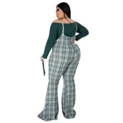 Plus Size Women Long Sleeve Top And Plaid Suspenders Set -Plus Size Dresses Shop 4540fc5885ded2a6