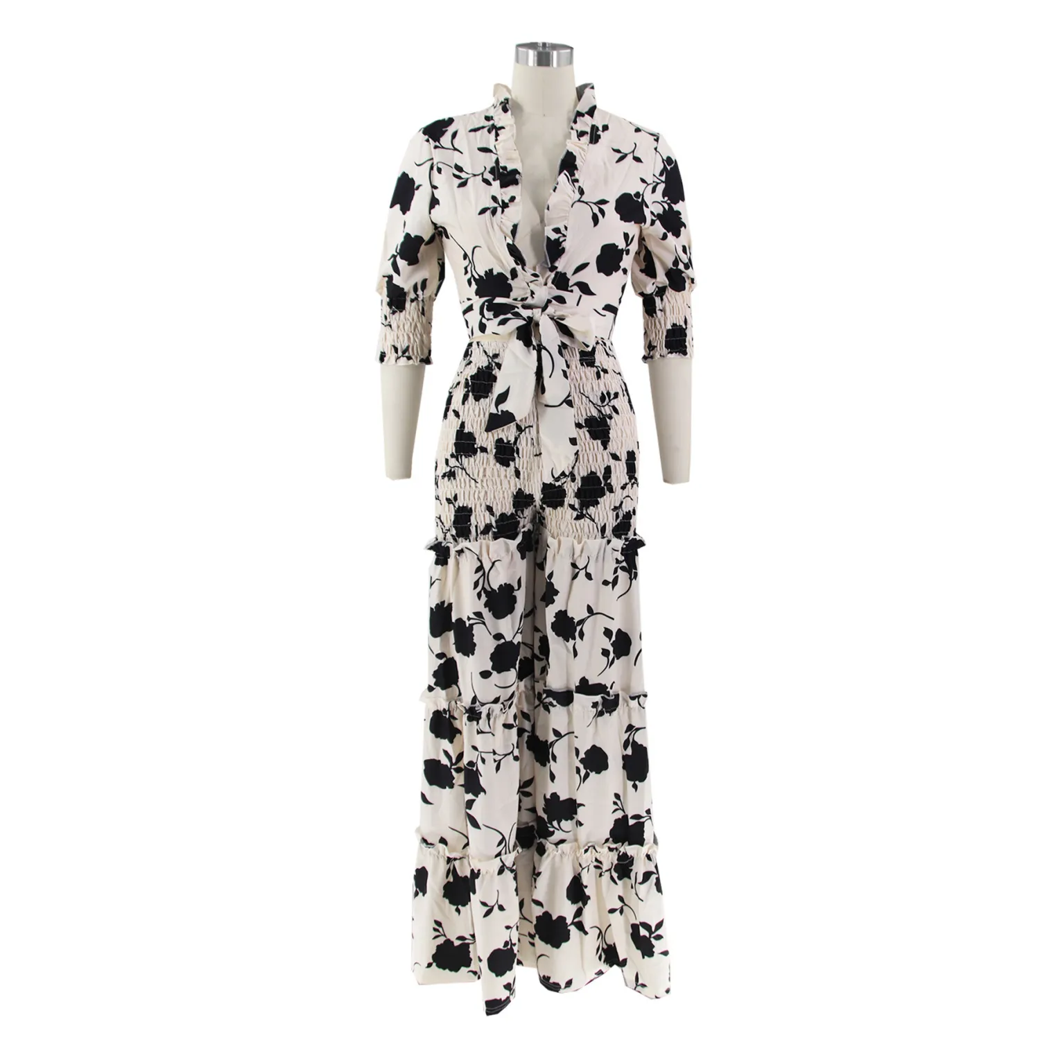 Women's Lace-Up Printed Two-Piece Suit Wide Leg Pants Plus Size 11 Women's Lace-Up Printed Two-Piece Suit Wide Leg Pants Plus Size - Image 9