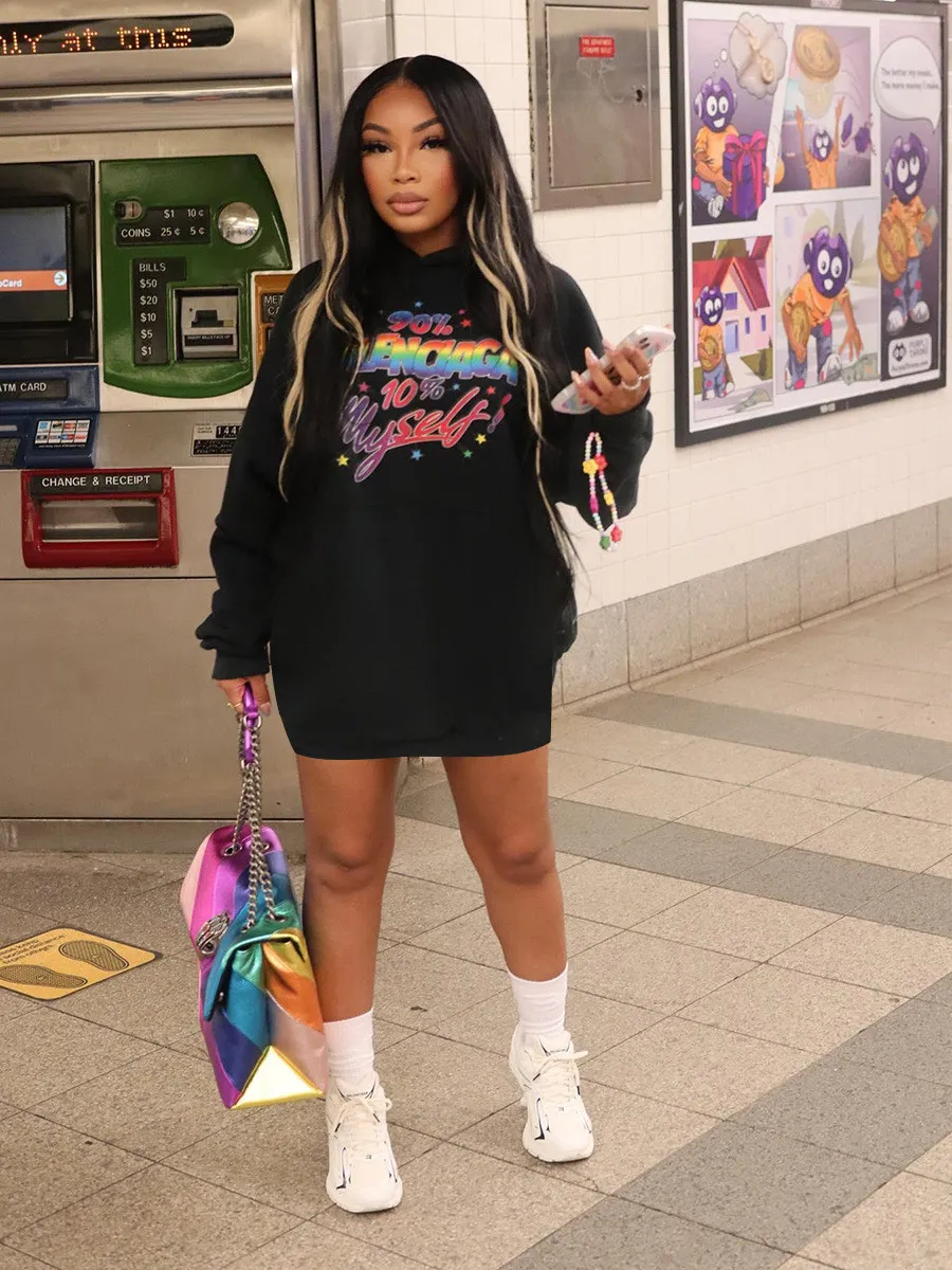 Plus Size Women Casual Loose Print Hoodie Dress 6 Plus Size Women Casual Loose Print Hoodie Dress - Image 4